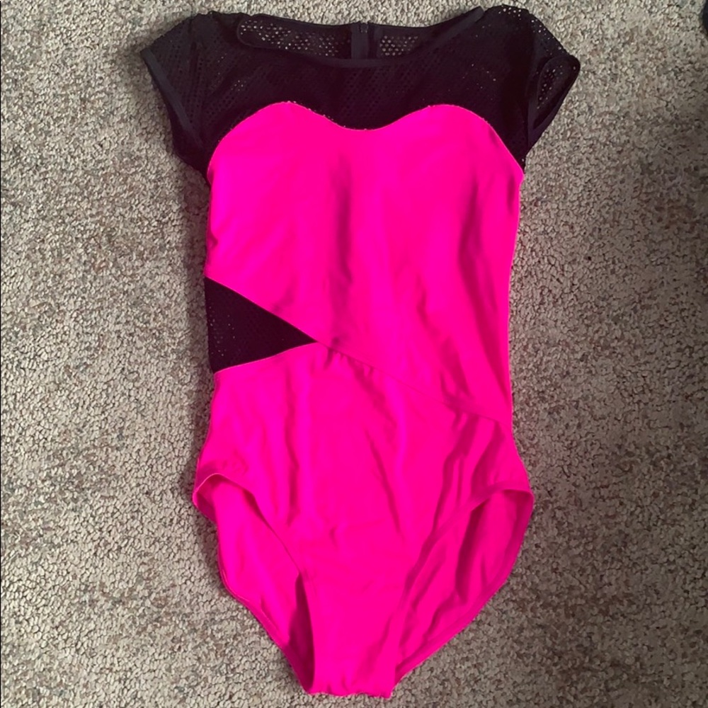 FLASH SALE Pink and Black Mesh Dance Leotard